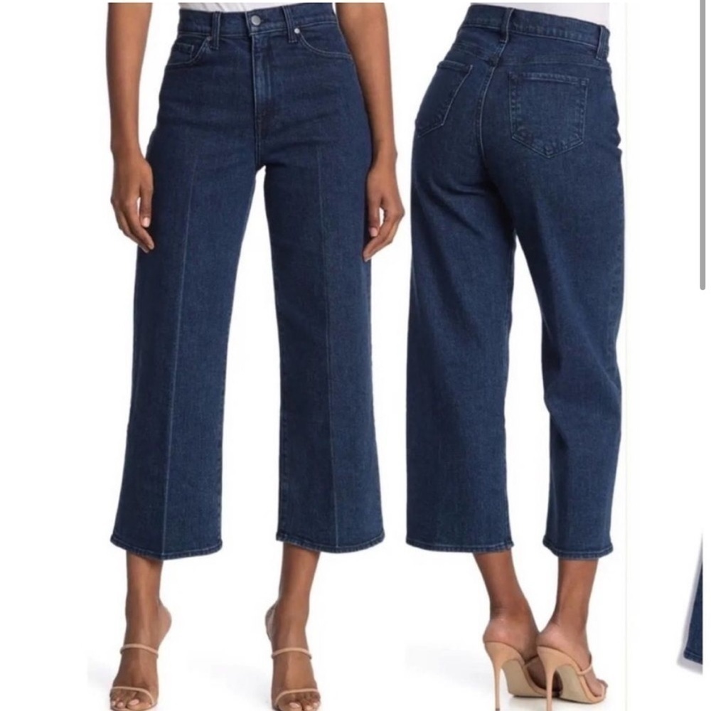 BLDWN High Waisted Cropped Wide Leg Pleated Jeans Aura